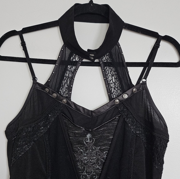 Ozzon Japan Ozz Croce Black Gothic High Neck Layered Top Silver Crosses And Lace - Picture 8 of 11